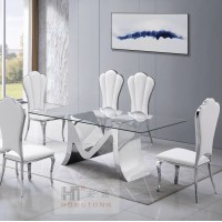 Dining Room Furniture Sets Stainless Steel 12mm Thickness Tempered Glass Dining Table